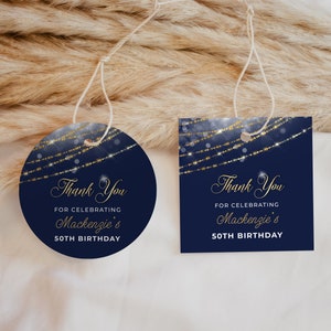 Blue and Gold Favor Tag Template -  Gift Tag Template, Glitter Sparkle Instant Digital Download Editable B27F