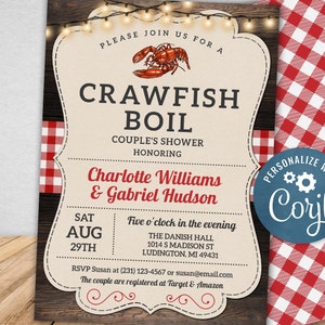 Crawfish Boil Invitation, Couple&#39;s Shower, Engagement Invitations, Instant Download, Corjl, Instant Download, Printable Invitations