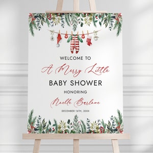 Cartello di benvenuto modificabile Merry Little Baby Shower - Baby Shower invernale - Baby Shower natalizio rustico Boho - Download digitale CP160BBS