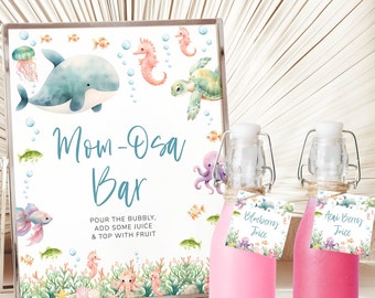 Under the Sea Baby Shower Mimosa Momosa Bar Sign Template -Ocean Baby Shower Signs - Nautical Baby Shower - 1619BBS