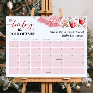 Baby It's Cold Outside Girl Baby Shower Indovina la data di scadenza Modello di cartello - Fiocco di neve invernale Cozy Cookie Cocoa Baby Shower stampabile CP162BBS