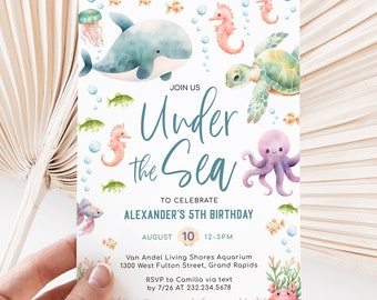 Under the Sea Birthday Invitation - Boy Birthday Invite - Ocean Sea Birthday Party - Sea Animals - Editable Digital and Printable - 1619BP