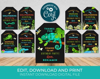 Reptile Party Decorations, Reptile Gift Tag, Reptile Labels, Lizard Gift Tag Template, Printable Editable Personalized RBP