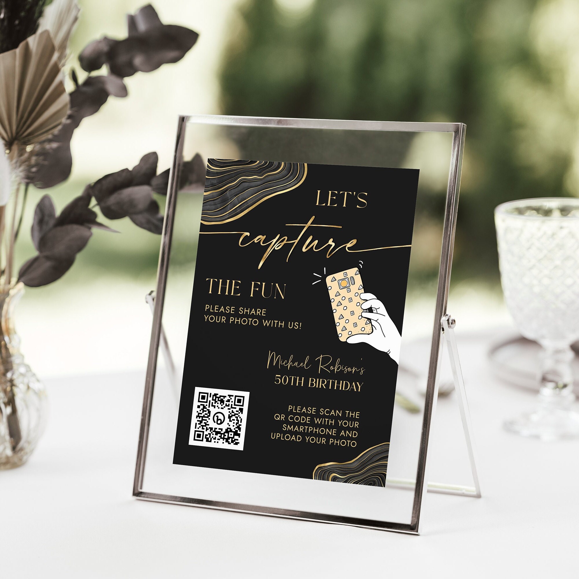 Black and Gold Birthday QR Code Sign Template - Capture the Fun ...