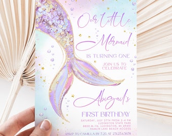 Editable Mermaid Birthday Party Invitation - Girl 1st Birthday - Mermaid Party - Editable Digital and Printable - 1620BP1P