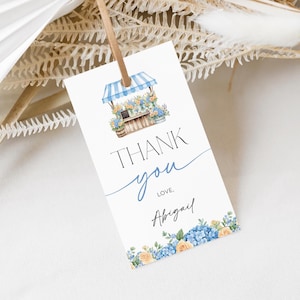 Fresh Off the Market Bridal Shower Favor Tag Template - Rectangle - Blue Market Bridal Shower - Editable Digital Download 5017B-BDS