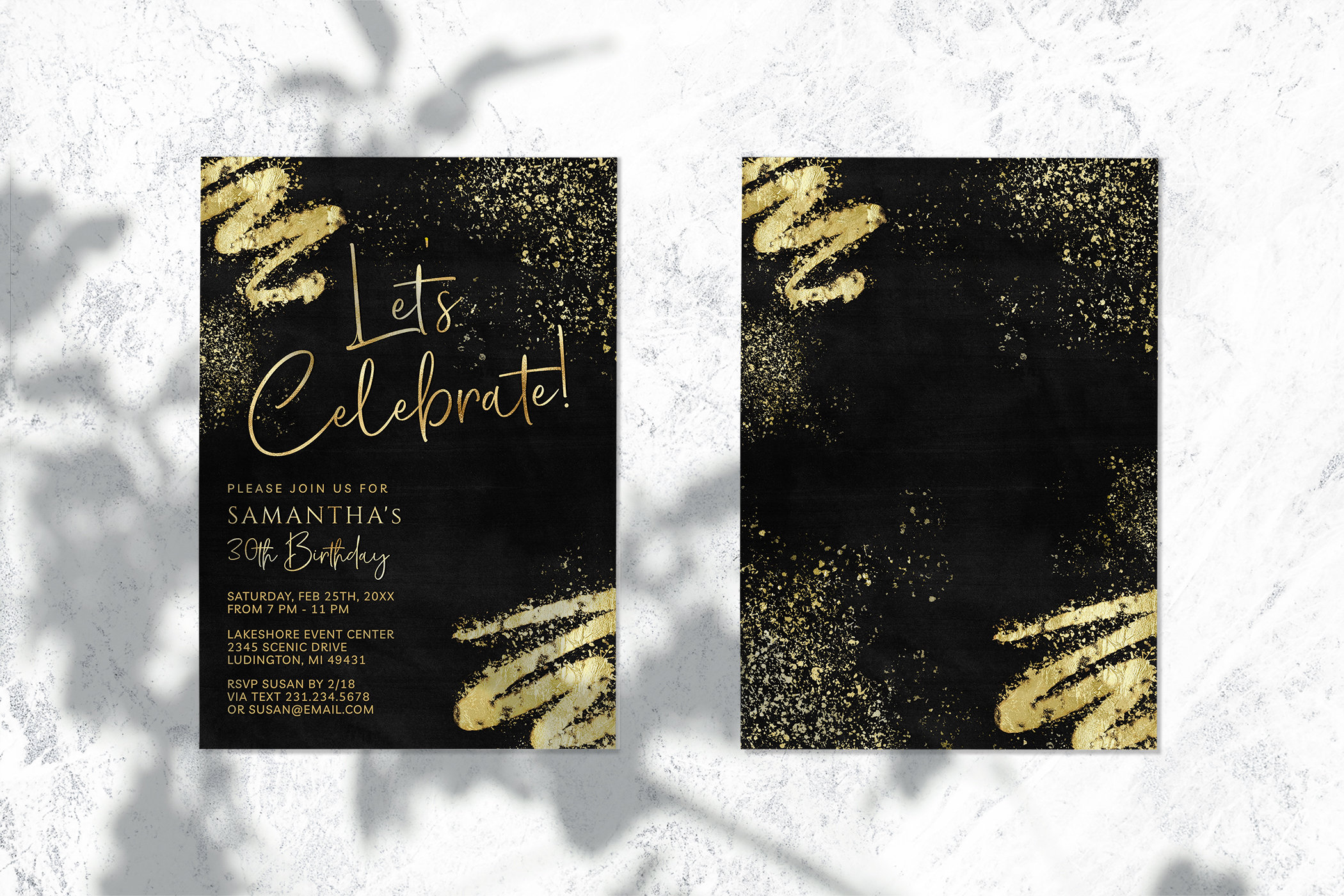 Black and Gold Birthday Party Invitation Template Digital Instant ...