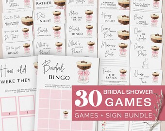 Pink Bow Espresso Martini Bridal Shower Games Bundle - A Tini Bit Closer Games + Sign Bundle - Editable Digital Download 5009C