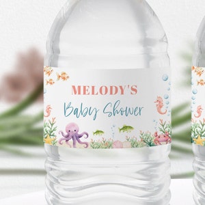 Under the Sea Water Bottle Label Template - Ocean Sea Baby Shower Favors - Nautical Baby Shower - 1619BBS