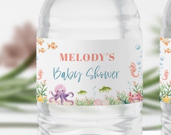 Under the Sea Water Bottle Label Template - Ocean Sea Baby Shower Favors - Nautical Baby Shower - 1619BBS