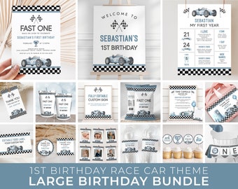 Editable Fast ONE Birthday Invitation Bundle - Race Car 1st Birthday - Vintage Race Car Birthday Party - Digital Download BK162