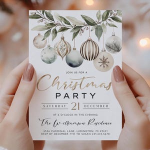 Elegante invito per festa di Natale - Modello di invito per festa di lavoro e vacanze - Boho Sage Green + Beige - Evite Digital Download - CP CP140A