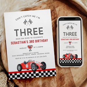 3e anniversaire de voiture de course rouge modifiable - troisième anniversaire de garçon - fête d'anniversaire de voiture de course - modèle imprimable en téléchargement numérique BK162