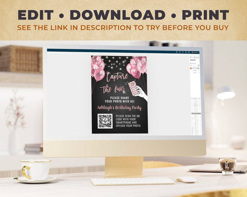 Pink Birthday QR Code Sign Template - Capture the Fun - Digital Instant ...
