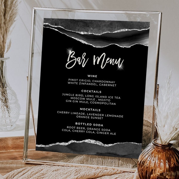 Black and Silver Bar Menu Template - Drink Menu Event Menu Template Digital Instant Digital Download Printable Editable AGT APBB