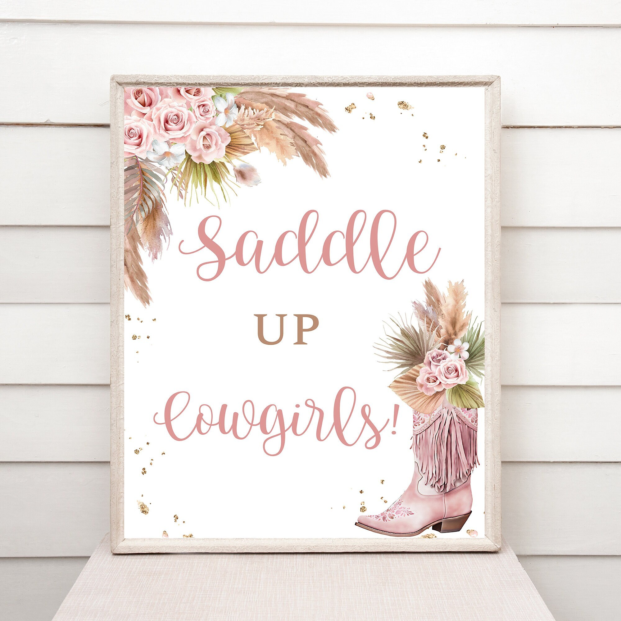 Editable Cowgirl Boot Sign Bundle - Pink Rodeo - With Pampas Grass and ...
