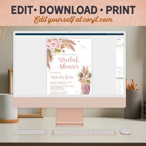 Editable Cowgirl Boot Bridal Shower Invitation With Pampas Grass and ...