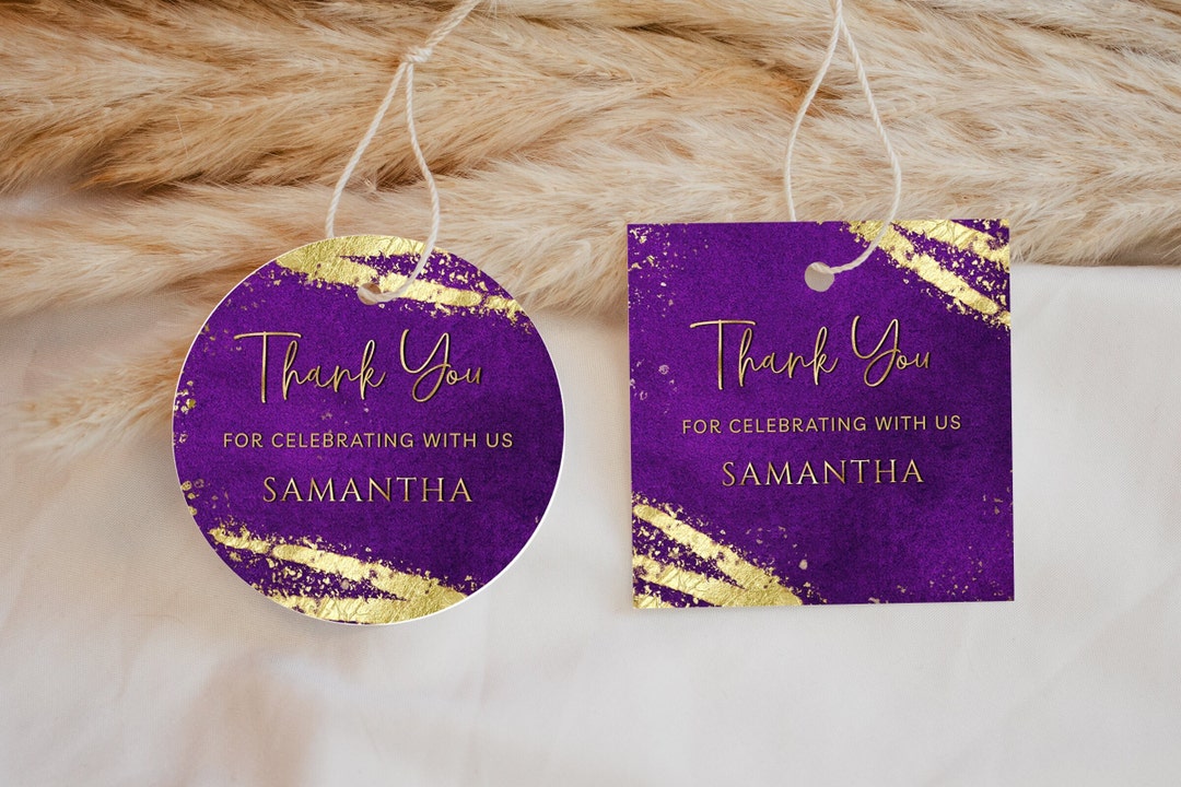 Purple and Gold Favor Tag Template Gift Tag Template Etsy