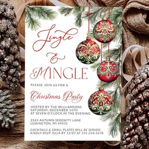 Elegante invito per festa di Natale - Modello di invito per festa di lavoro e vacanze - Natale rosso + verde - Download digitale Evite - CP CP171-4