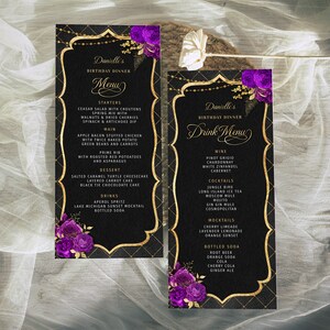 Editable Menu Template and Drink Menu Event Menu Template, Black Gold ...
