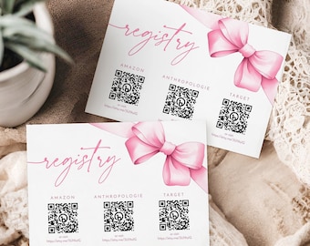 Pink Bridal Shower Registry Card Template - Pink Bow Bridal Shower - Pink Ribbon Bridal Shower Enclosure - 1610B