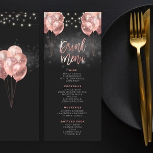 Carte de menu en or rose - modèle de menu et menu de boissons Modèle de menu d'événement numérique Téléchargement numérique instantané Imprimable modifiable BPB BGRG image 2