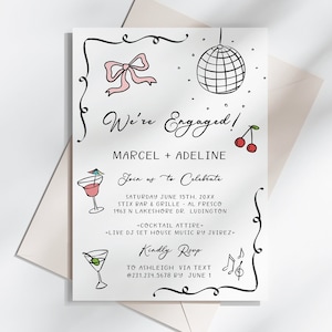 Hand Drawn Engagement Party Invitation Template Coquette Bespoke Engagement Invites Handwritten Engaged Celebration Party Invite - 1901