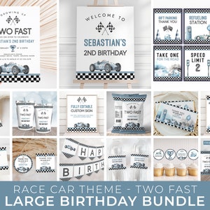 Editable TWO Fast Birthday Invitation Bundle - Race Car 2nd Birthday - Vintage Race Car Birthday Party - Digital Download BK162