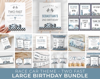 Bundle modifiable d'invitations d'anniversaire rapide - 2e anniversaire de voiture de course - fête d'anniversaire de voiture de course vintage - téléchargement numérique BK162