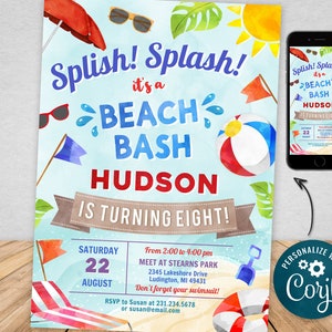 Digital and Printable Boy Beach Party Invitation Beach Theme Party & Evite Electronic Invite, with Thank You, Editable Instant Download BPTY