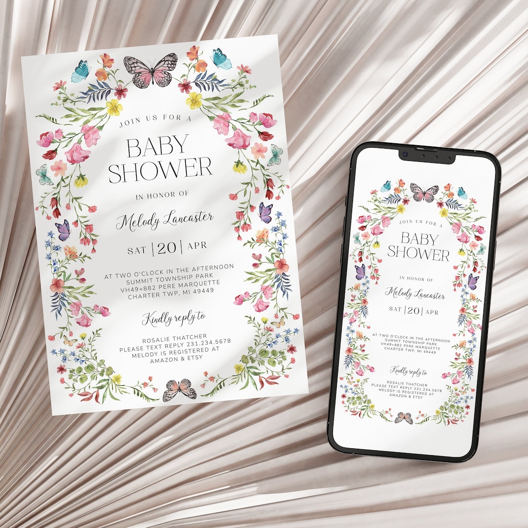 Butterfly Baby Shower Invitation - Wildflower Shower - Boho Floral Baby ...