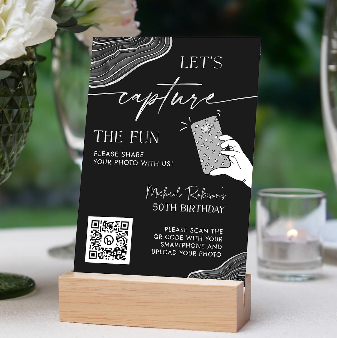 Black and Silver Photo Guestbook QR Code Sign Template Capture the Fun