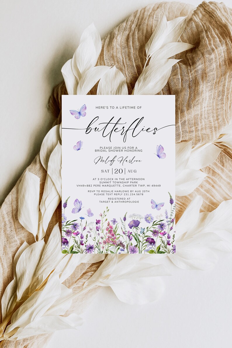 Butterfly Bridal Shower Invitation - Lifetime of Butterflies Bridal Shower Invite - Wildflower Shower - Butterfly Bridal Invitation - 1616B