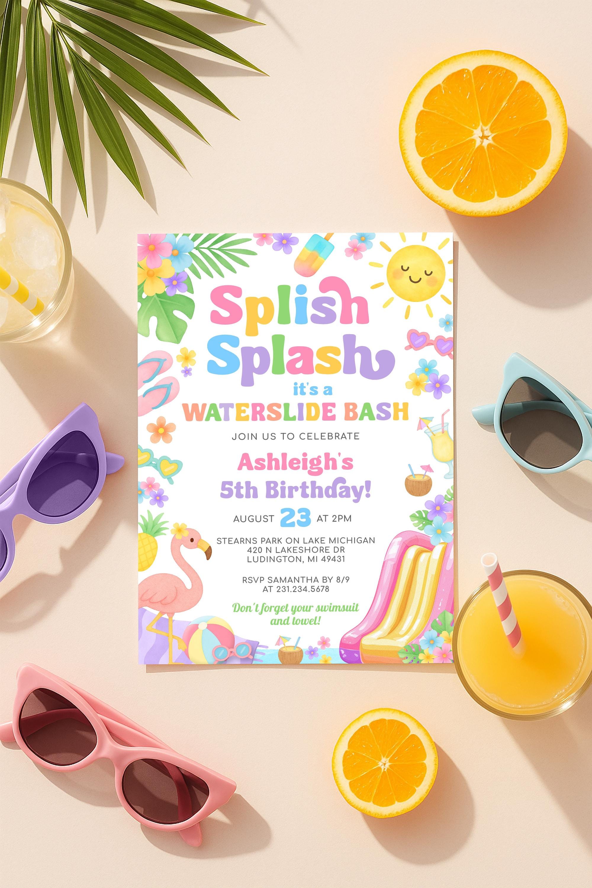 Waterslide Birthday Party Invitation - Girl Birthday Invite - Summer Birthday Invite Girl - Editable Template - 5050-WS