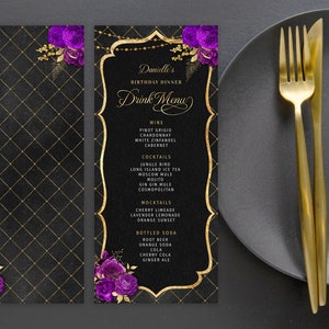 Editable Menu Template and Drink Menu Event Menu Template, Black Gold ...