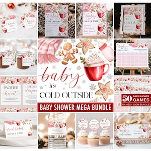 Baby It's Cold Outside - Pacchetto di inviti per baby shower - Fiocco rosa, biscotto al cacao, fiocco di neve invernale - Giochi per baby shower per bambine CP162BBS