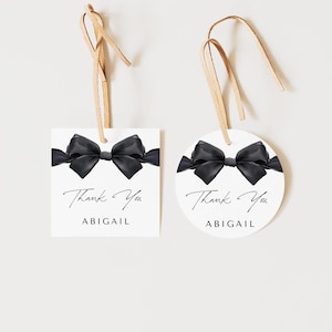 She&#39;s Tying the Knot Bridal Shower Favor Tag Template - Modern Black Ribbon Wedding Shower Favors - Digital Download 5011BDS