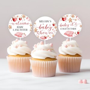 Modello modificabile per topper per cupcake per baby shower "Fa freddo fuori" - - Baby shower per bambine stampabile CP162BBS
