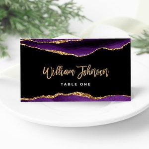 Modello di segnaposto viola e oro - Modello di segnaposto modificabile digitale Download digitale istantaneo Stampabile Modificabile AGT APBPG