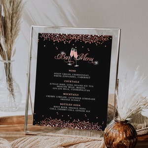 Rose Gold Sparkle Bar Menu Template - Drink Menu Event Menu Template Digital Instant Digital Download Printable Editable BP108C