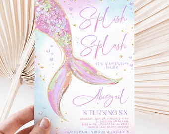 Mermaid Birthday Invitation - Splish Splash - Girl Birthday Invite - Mermaid Party - Editable Digital and Printable - 1620BPPK