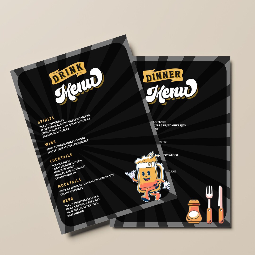 Retro Bar Menu Template Drink Menu Event Dinner Menu Template Digital Download Printable