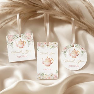 Tea Party Baby Shower Favor Tag - Thank You Tag Templates - Blush Pink Floral Tea Party Favors - Digital Download 5008-BBS