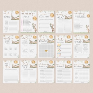 Safari Animals Gender Neutral Baby Shower Invitation + Games Bundle - A Little Wild One on the Way - Editable Digital Download 6030-BBS