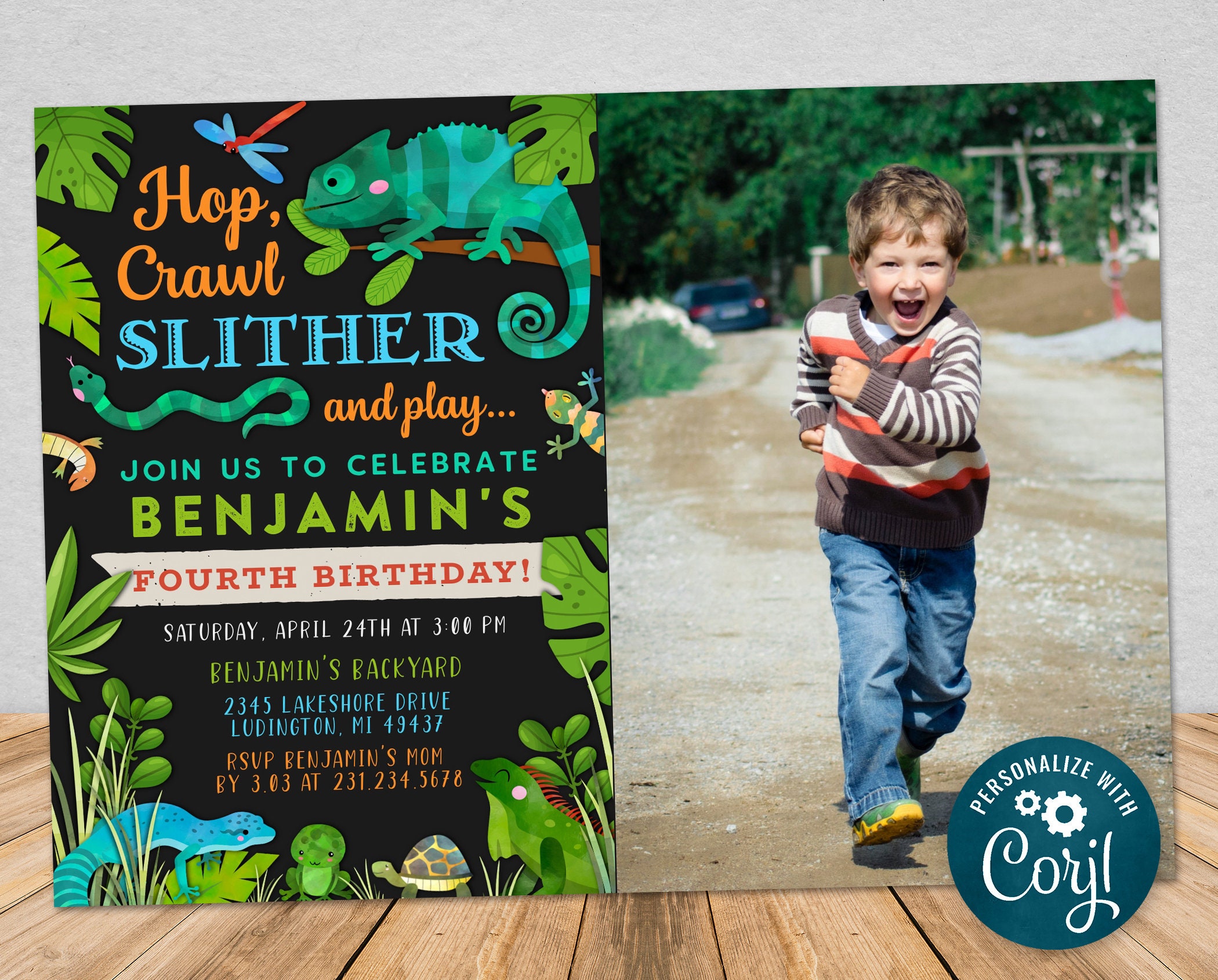Digital and Printable Reptile Birthday Party Photo Invitation | Etsy