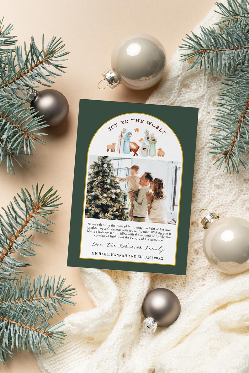 Nativity Christmas Photo Card Template - Christian Christmas Card - Editable Christmas Photo Card - Instant Download - HC19B