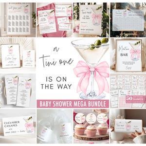Pink Bow Martini Baby Shower Invitation + Games Bundle - Girl Baby Shower Theme - A Tini One is On the Way - Digital Download 5009BP-BBS