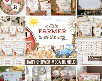 Farm Baby Shower Invitation + Games Bundle - A Little Farmer is on the Way - Editable Digital Download - 6071-BBS