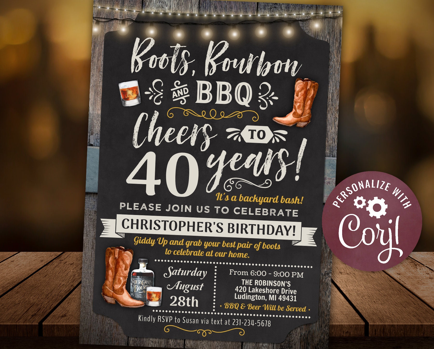 Any Age Boots q And Bourbon Birthday Party Invitation Etsy