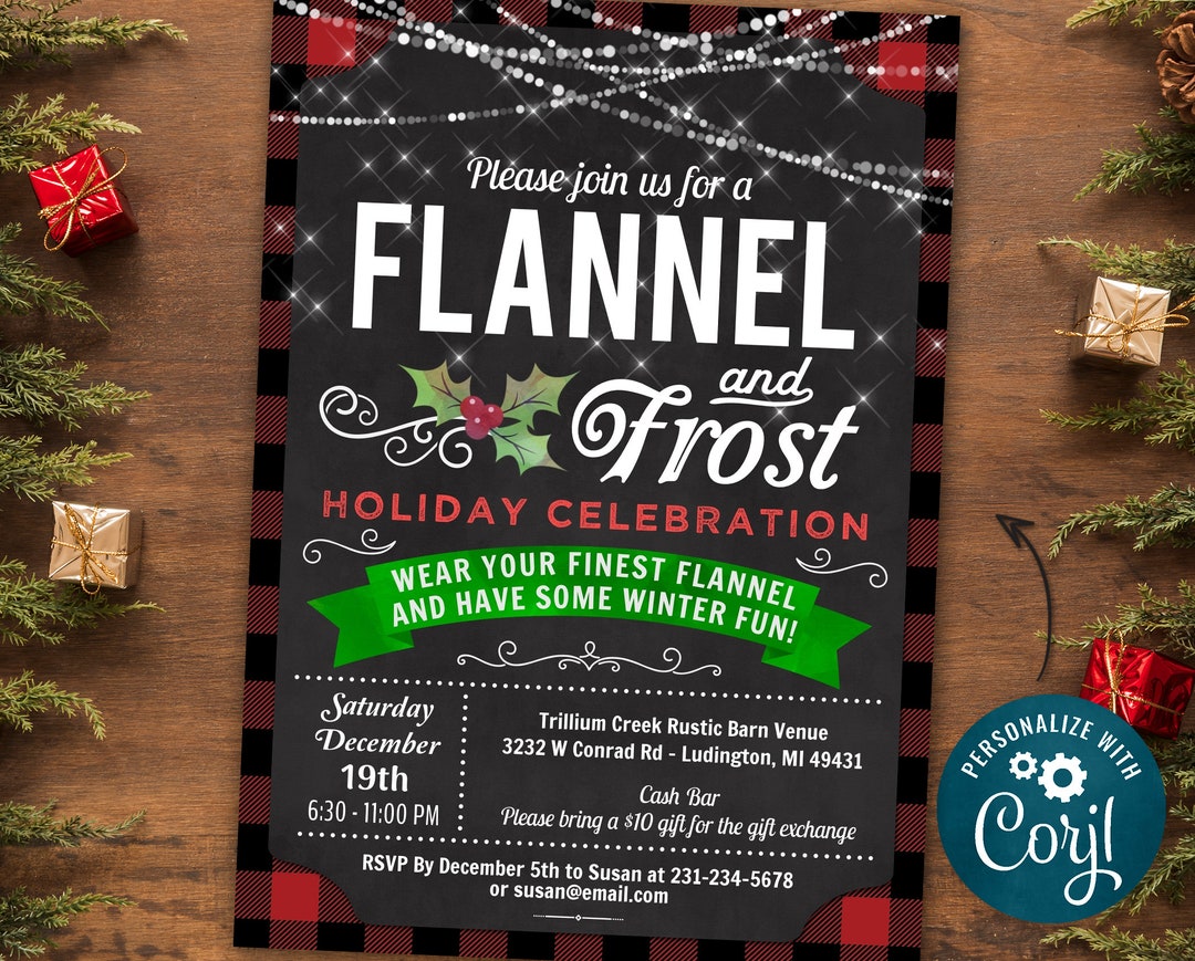 Flannel &amp; Frost Party Invitation, Flannel Christmas Party Invite ...